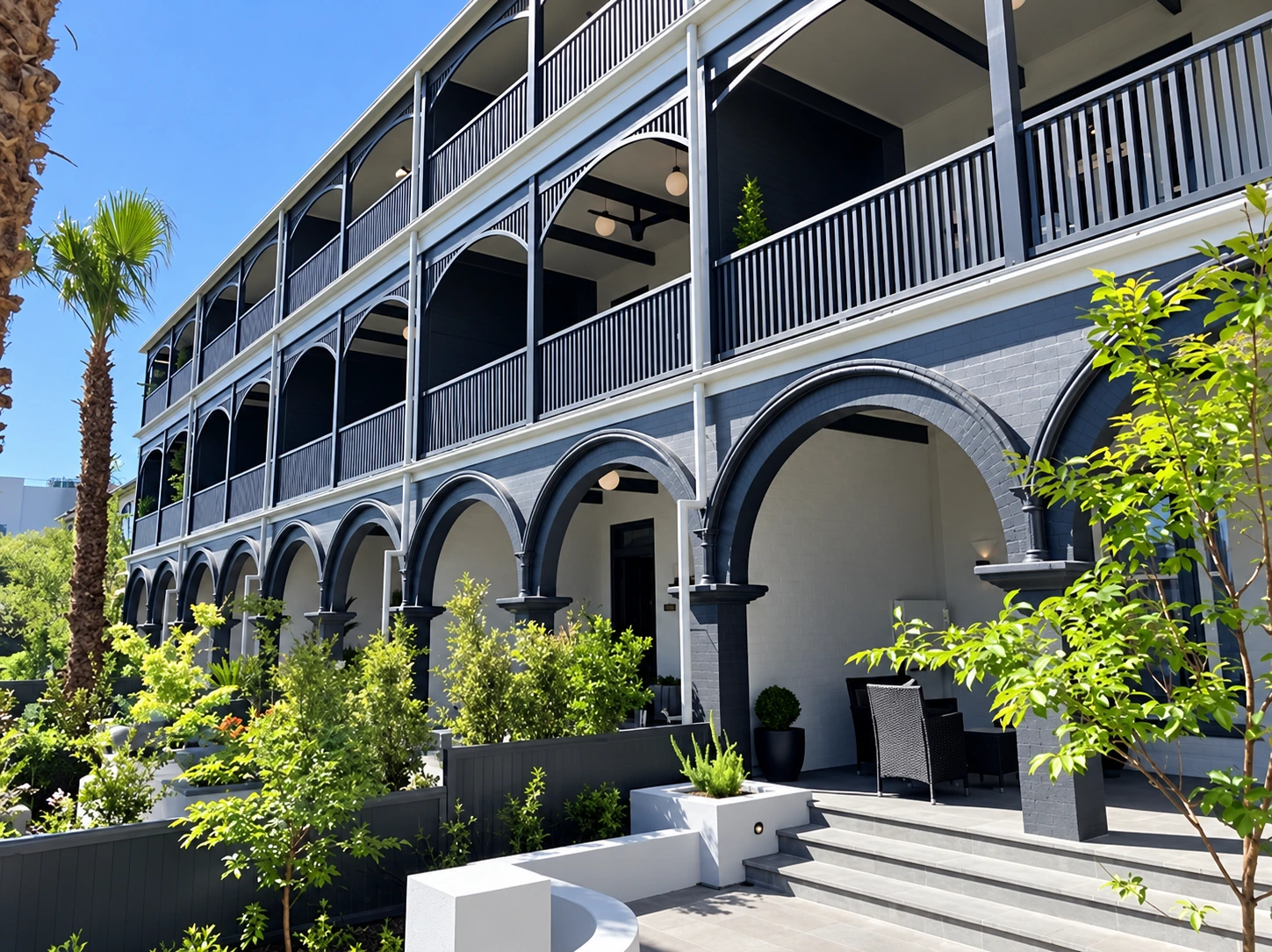 Oslo Hotel verandah balustrades; restored photograph